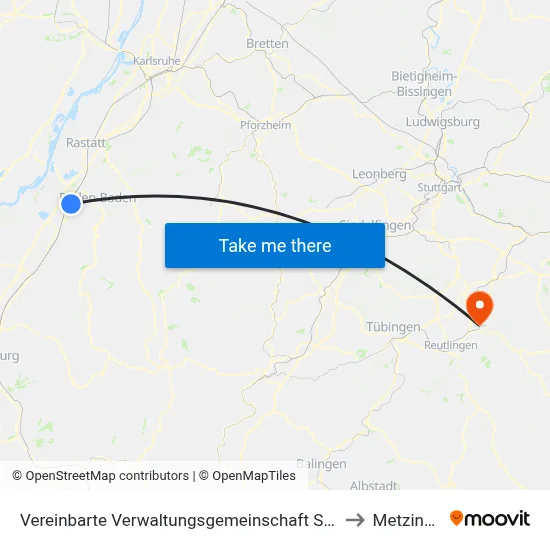 Vereinbarte Verwaltungsgemeinschaft Sinzheim to Metzingen map