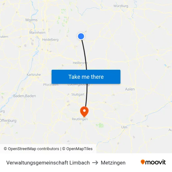 Verwaltungsgemeinschaft Limbach to Metzingen map