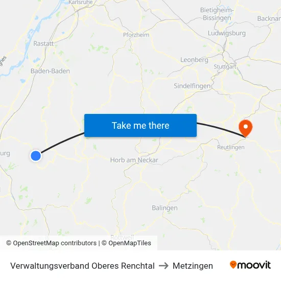 Verwaltungsverband Oberes Renchtal to Metzingen map