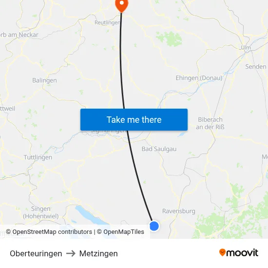 Oberteuringen to Metzingen map