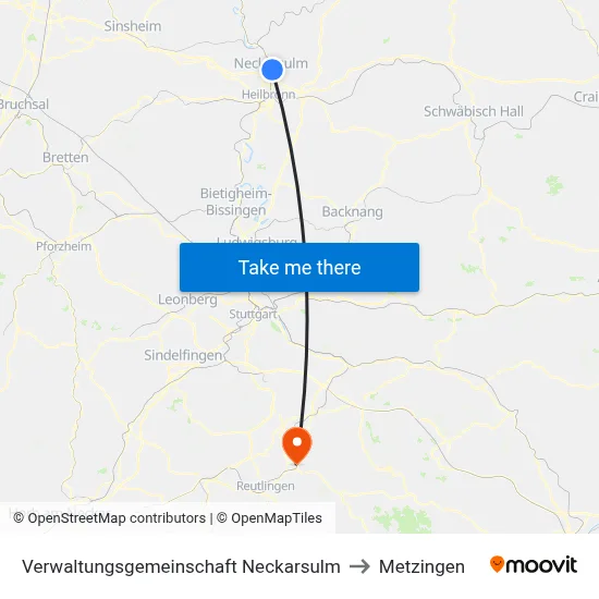 Verwaltungsgemeinschaft Neckarsulm to Metzingen map