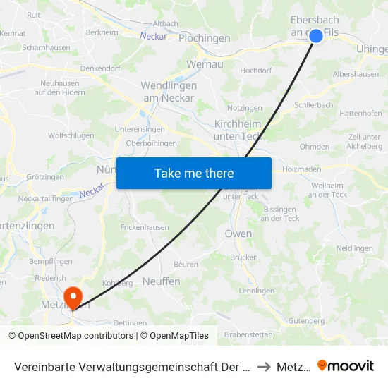 Vereinbarte Verwaltungsgemeinschaft Der Stadt Ebersbach An Der Fils to Metzingen map