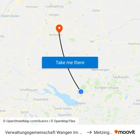 Verwaltungsgemeinschaft Wangen Im Allgäu to Metzingen map
