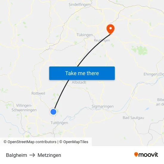 Balgheim to Metzingen map