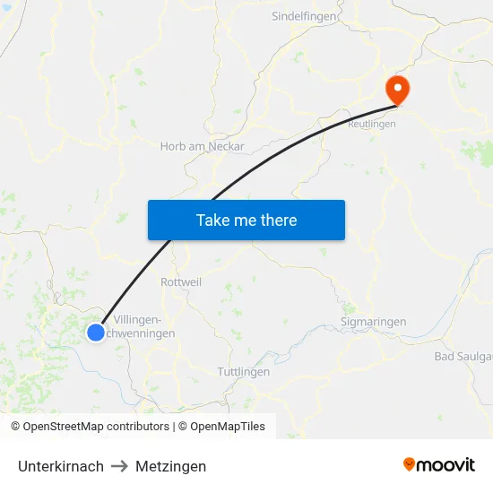 Unterkirnach to Metzingen map