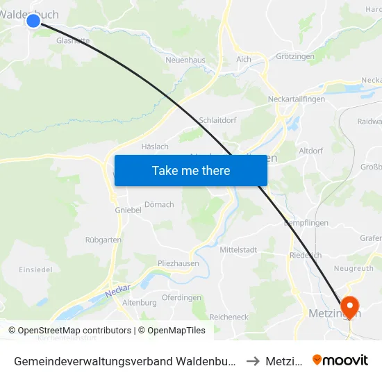 Gemeindeverwaltungsverband Waldenbuch/Steinenbronn to Metzingen map