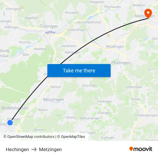Hechingen to Metzingen map
