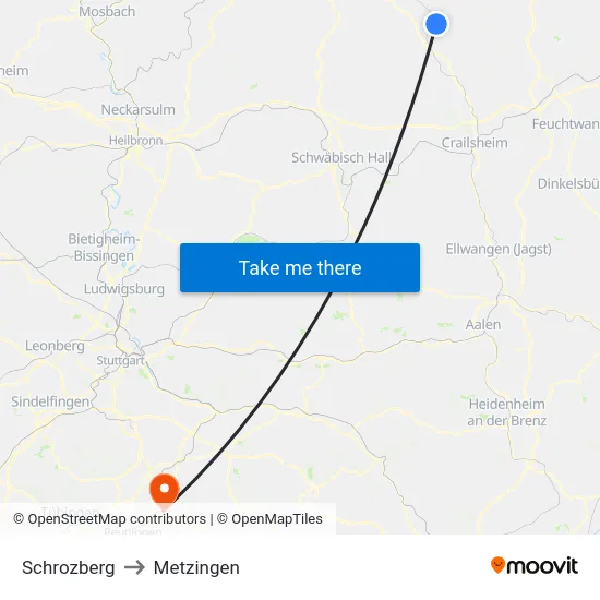 Schrozberg to Metzingen map