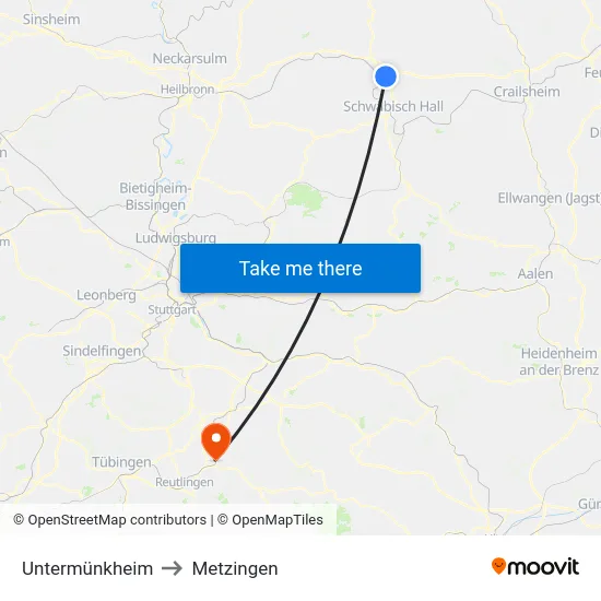 Untermünkheim to Metzingen map