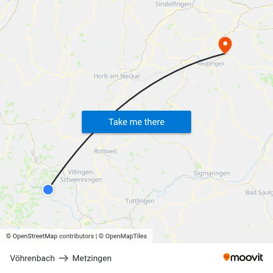 Vöhrenbach to Metzingen map