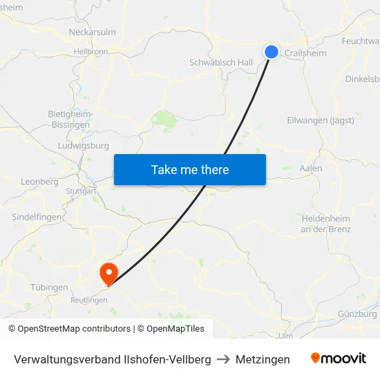 Verwaltungsverband Ilshofen-Vellberg to Metzingen map