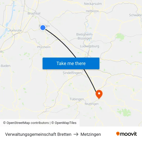 Verwaltungsgemeinschaft Bretten to Metzingen map