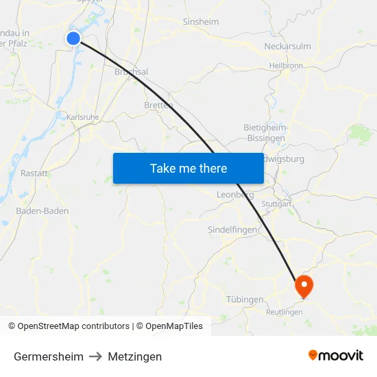 Germersheim to Metzingen map