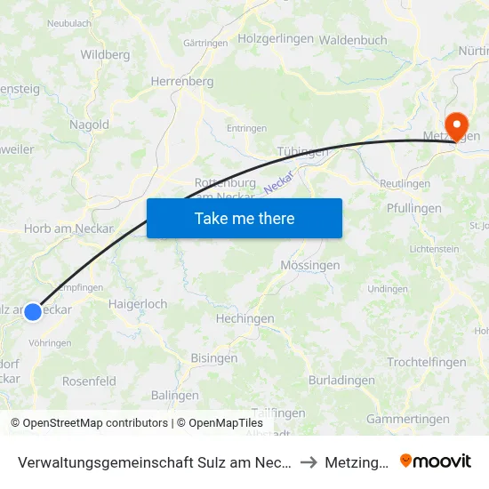 Verwaltungsgemeinschaft Sulz am Neckar to Metzingen map