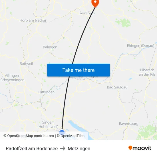 Radolfzell am Bodensee to Metzingen map