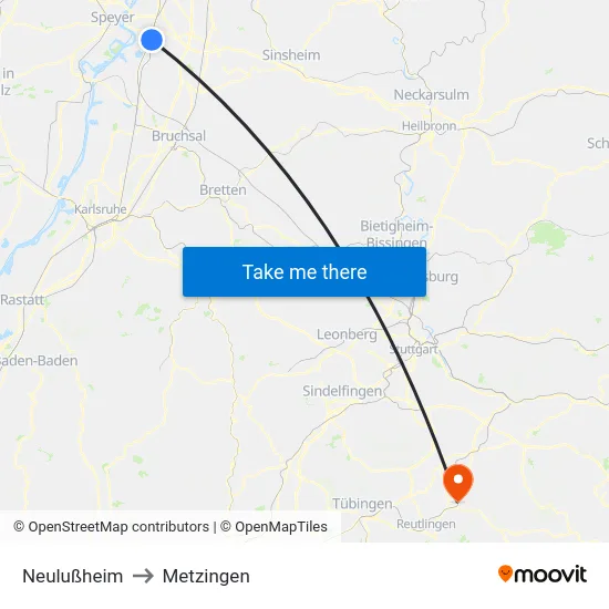 Neulußheim to Metzingen map