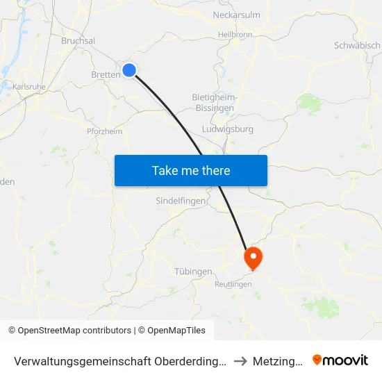 Verwaltungsgemeinschaft Oberderdingen to Metzingen map