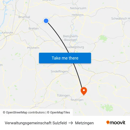 Verwaltungsgemeinschaft Sulzfeld to Metzingen map