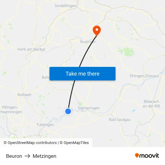 Beuron to Metzingen map