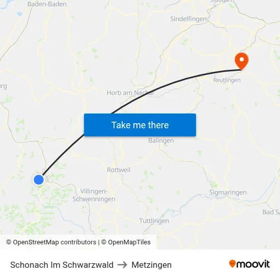 Schonach Im Schwarzwald to Metzingen map