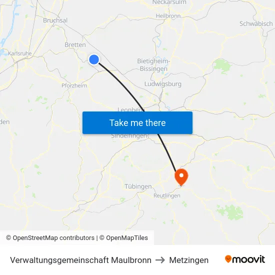 Verwaltungsgemeinschaft Maulbronn to Metzingen map