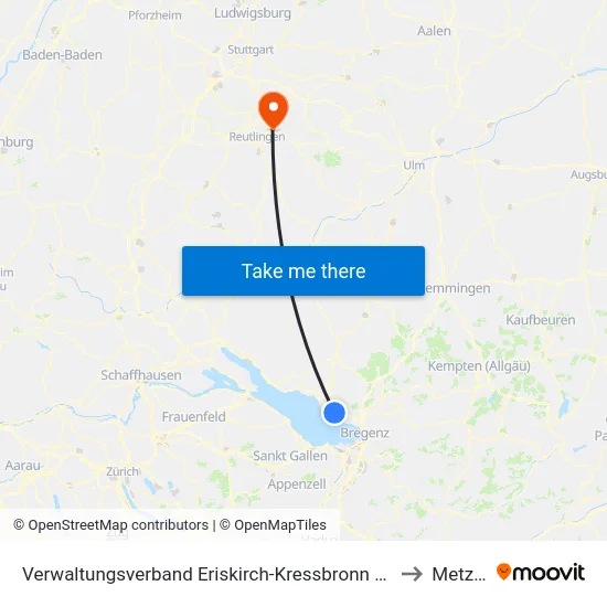 Verwaltungsverband Eriskirch-Kressbronn am Bodensee-Langenargen to Metzingen map