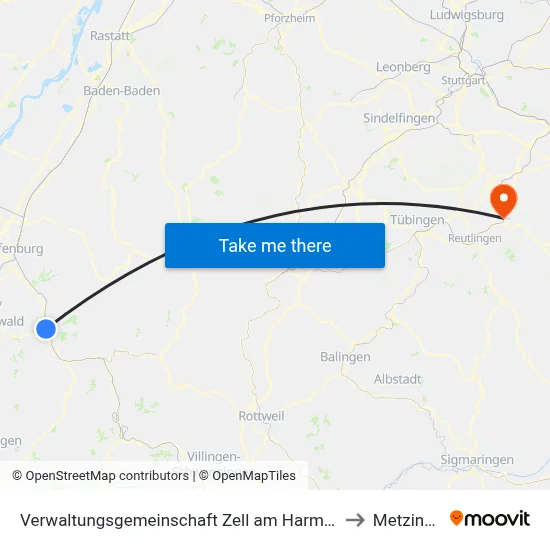 Verwaltungsgemeinschaft Zell am Harmersbach to Metzingen map