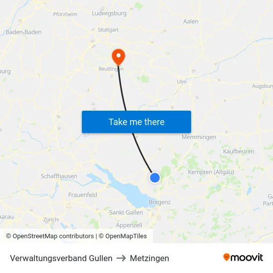 Verwaltungsverband Gullen to Metzingen map