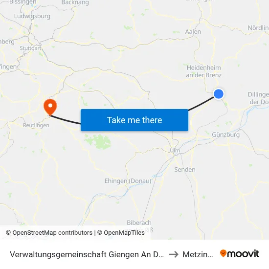 Verwaltungsgemeinschaft Giengen An Der Brenz to Metzingen map