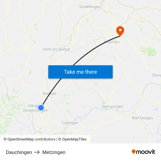 Dauchingen to Metzingen map