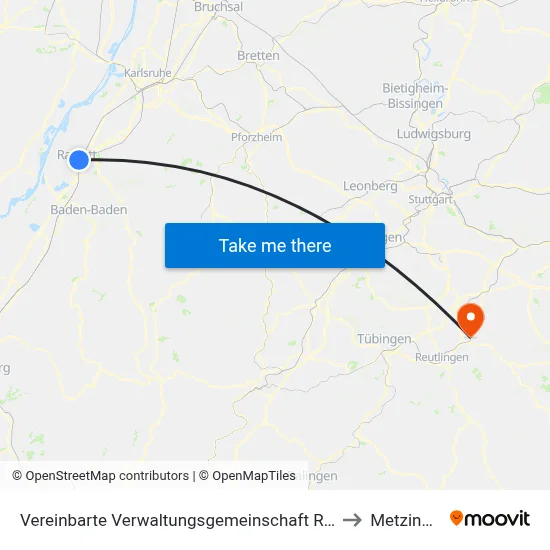 Vereinbarte Verwaltungsgemeinschaft Rastatt to Metzingen map