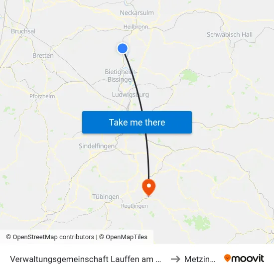 Verwaltungsgemeinschaft Lauffen am Neckar to Metzingen map