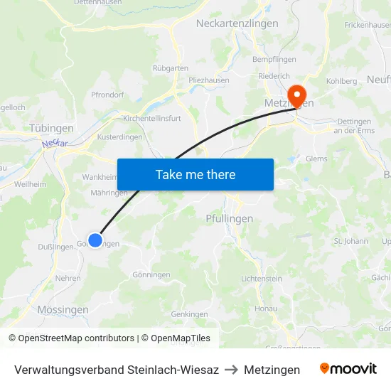 Verwaltungsverband Steinlach-Wiesaz to Metzingen map