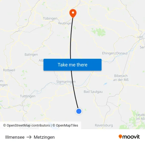 Illmensee to Metzingen map