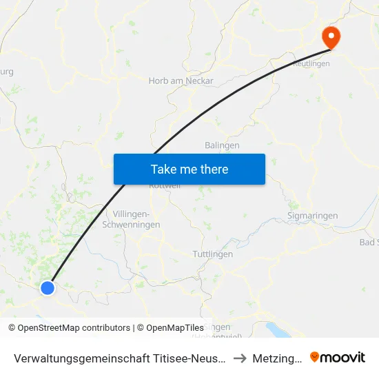 Verwaltungsgemeinschaft Titisee-Neustadt to Metzingen map