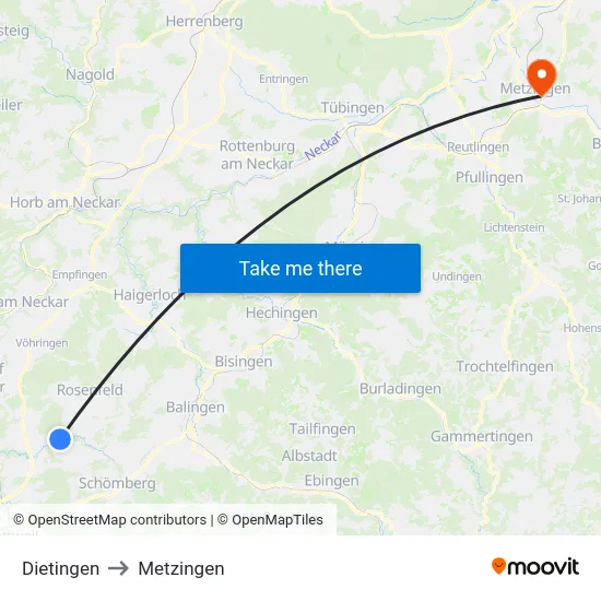Dietingen to Metzingen map