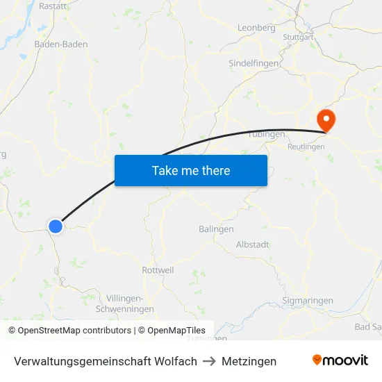 Verwaltungsgemeinschaft Wolfach to Metzingen map