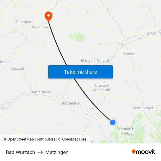 Bad Wurzach to Metzingen map