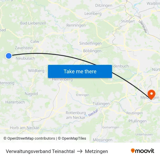 Verwaltungsverband Teinachtal to Metzingen map