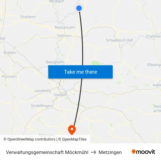 Verwaltungsgemeinschaft Möckmühl to Metzingen map