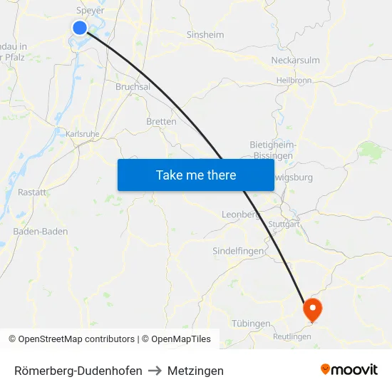 Römerberg-Dudenhofen to Metzingen map