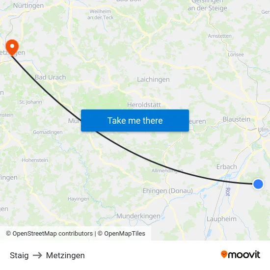 Staig to Metzingen map