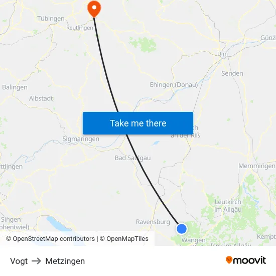 Vogt to Metzingen map