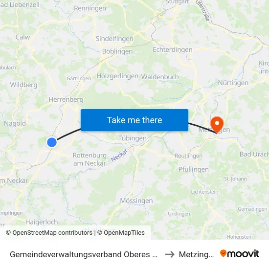 Gemeindeverwaltungsverband Oberes Gäu to Metzingen map