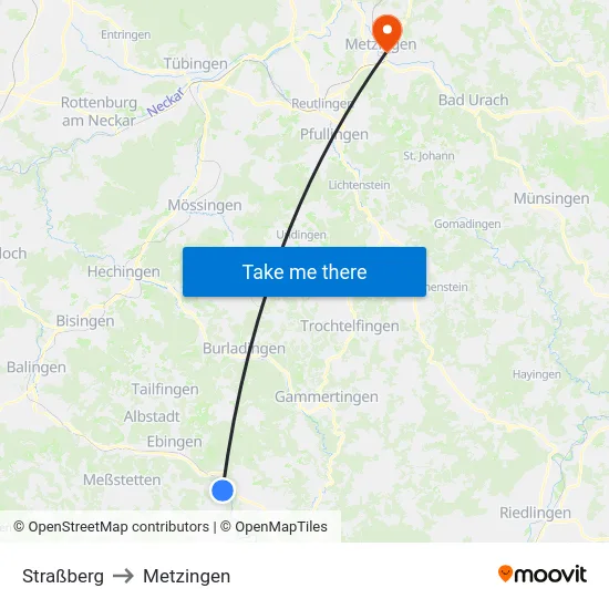Straßberg to Metzingen map