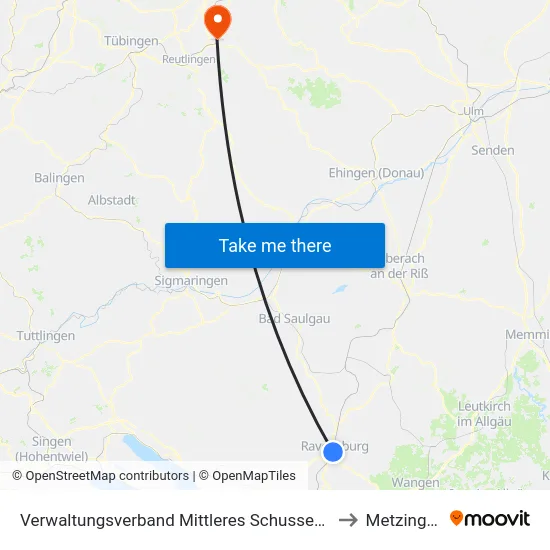 Verwaltungsverband Mittleres Schussental to Metzingen map