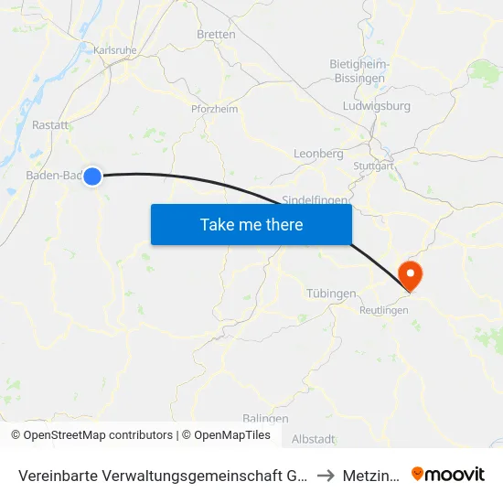 Vereinbarte Verwaltungsgemeinschaft Gernsbach to Metzingen map
