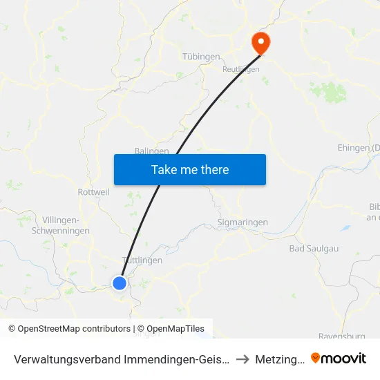 Verwaltungsverband Immendingen-Geisingen to Metzingen map
