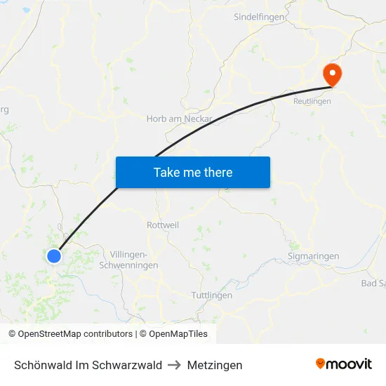 Schönwald Im Schwarzwald to Metzingen map
