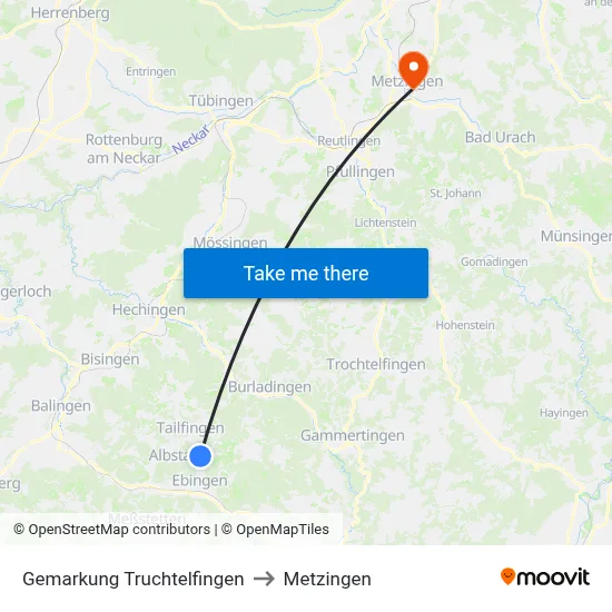 Gemarkung Truchtelfingen to Metzingen map
